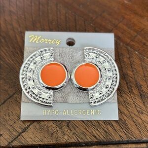 Silver and Orange Hypo-Allergenic Earrings
